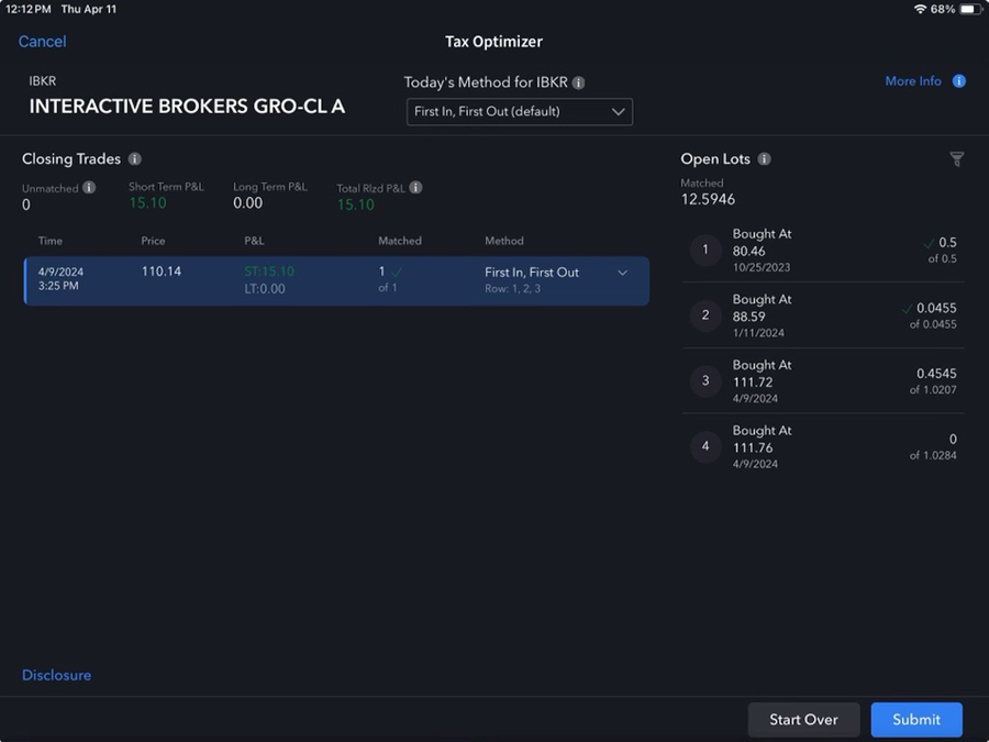 The tax optimizer on the iPad
